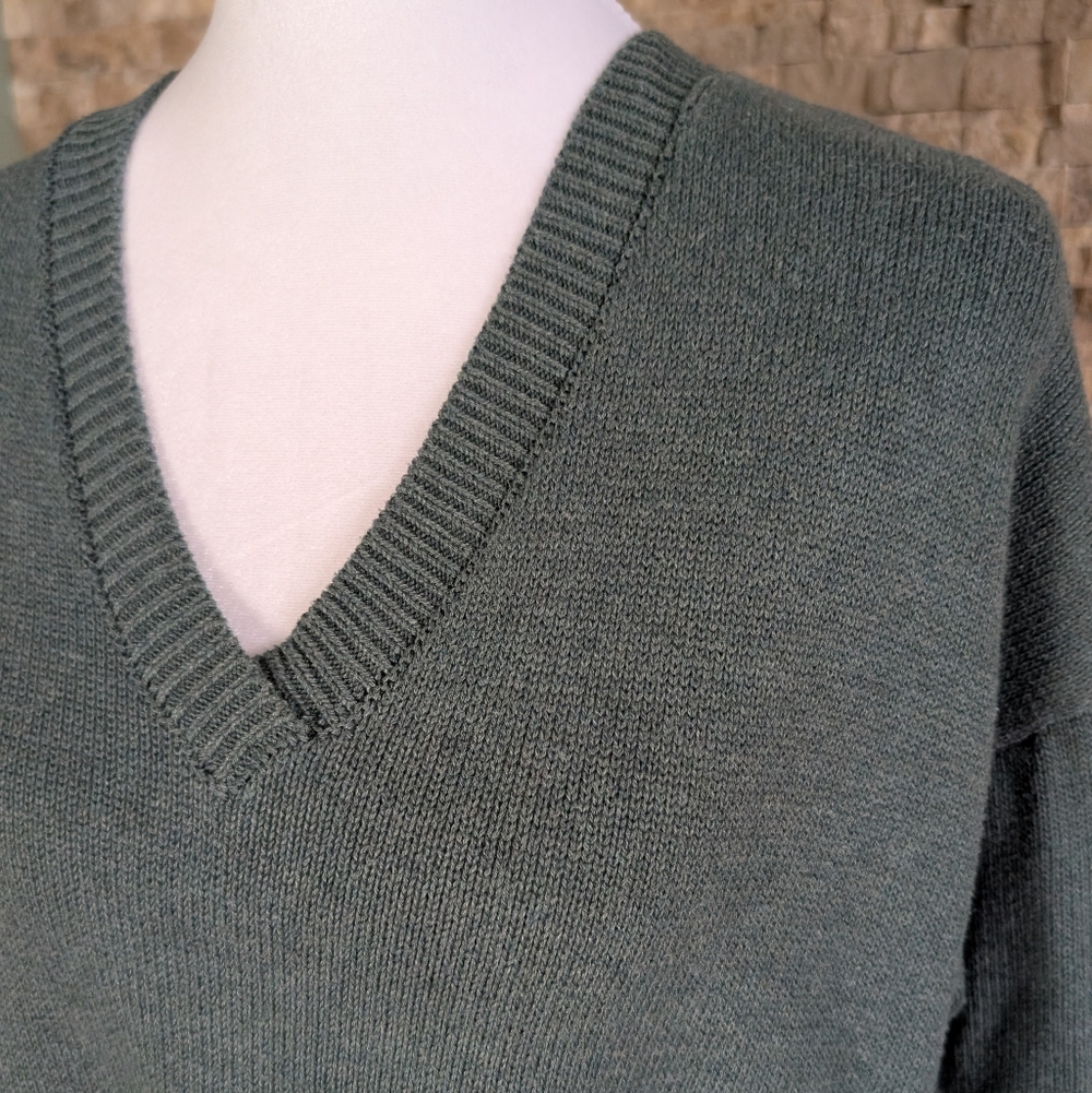 Tahari Coastal Teal V Neck Sweater Tunic  Lagenlook Buttons OfficeCore Cozy Sz S image 2